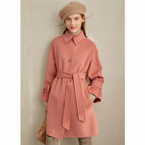 Amii Winter Women Double Woolen Coat  Casual Solid Loose Double-sided with Belt Female Elegant Mid Long Jackets