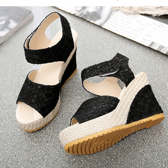 Lace Wedge Sandals