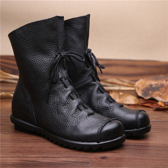 Genuine Leather Flat Boots