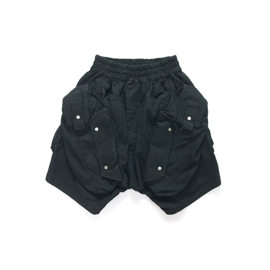 Wax Coating Cargo Denim Shorts Black