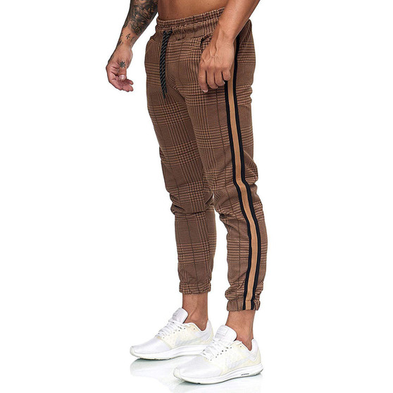 Men Striped Joggers Sweatpants Houndstooth Ankle-Length Pants