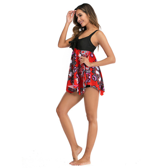 Women Floral Print Swimsuit Tummy Control Two Piece Tankini Set
