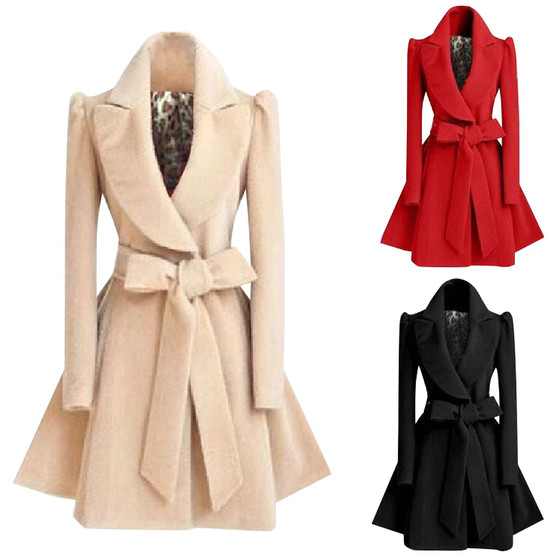 Women's Fashion Winter Swing Trench Coat with Belt