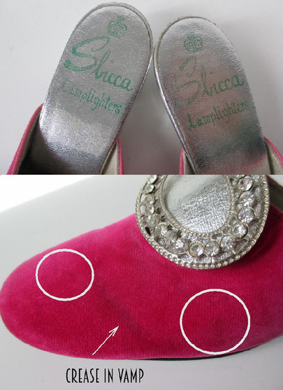 Vintage 60's MOD Pink Velvet Evening Shoes Slippers 7 M