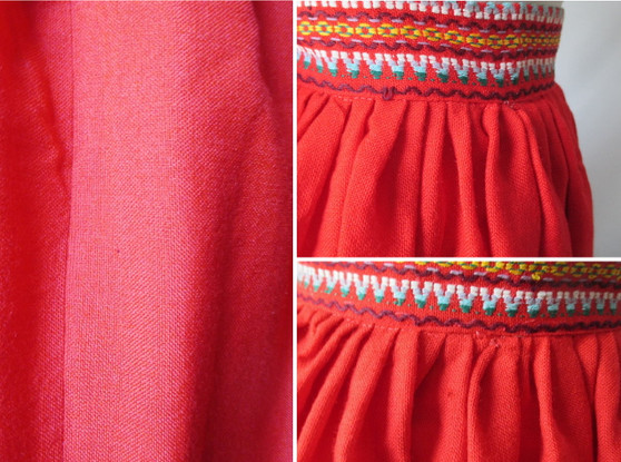 Vintage 50's Red Embroidered Full Swing Skirt S