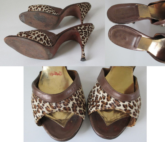 Vintage 50's 60's Leopard Springolator Bombshell Heels Shoes 8.5 M