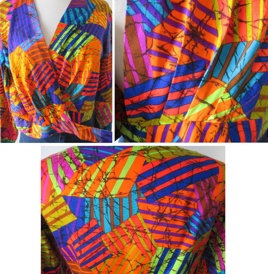 Vintage 70's Patchwork Wrap Top Blouse M / L