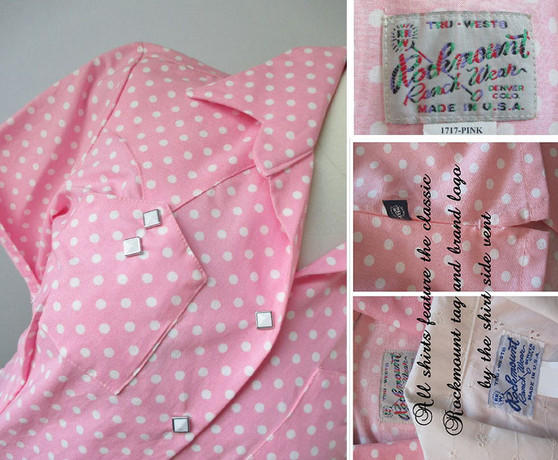 Vintage 50's Style Rockmount Ranchwear Pink White Polka Dot Western Shirt Blouse Top M