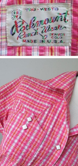 Vintage 50's Original Style Pink Plaid Seersucker Rockmount Western Shirt Blouse Top L