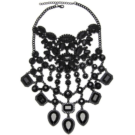 Womens Gothic Maxi Necklace Black Rhinestone Crystal Beads Collar Choker