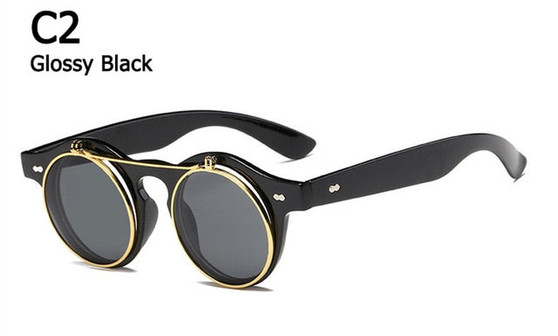 Sunglasses Women Brand Designer Retro Round Steampunk steam punk Metal Flip cover Fashion Sun glasses gafas Oculos de Sol