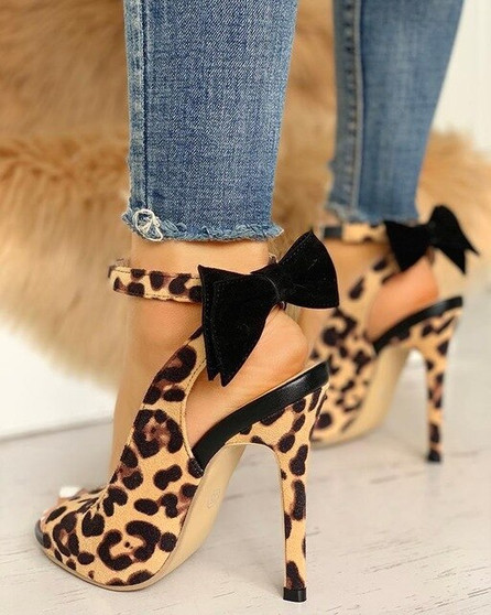 SHY Leopard Bow Pumps Women High Heels Pointed Toe Stiletto Pumps Sexy Party Woman Black Wedding Shoes Dropshipping