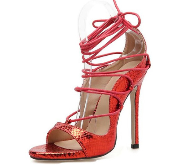 Solid Sandals Lace-Up High Heel