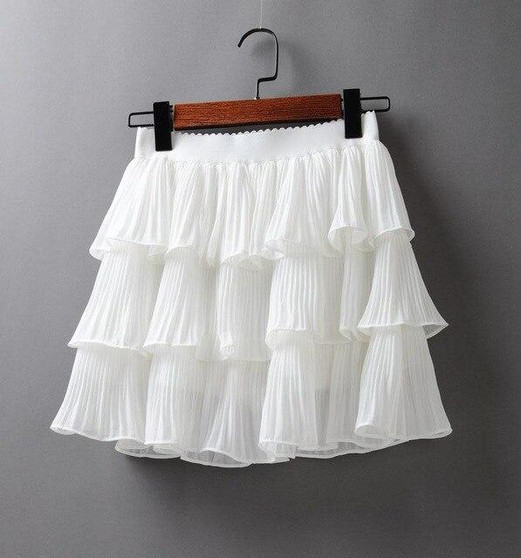 Women Elasticity Waist Mini Skirt Ladies Chiffon Skirt Ladies Casual Cake Skirts Black White Femme Pleated Skirts