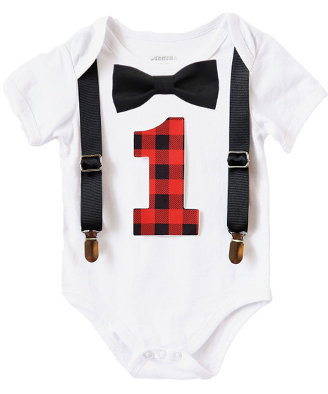 Baby Boy Lumberjack First Birthday Party Outfit Buffalo Plaid One