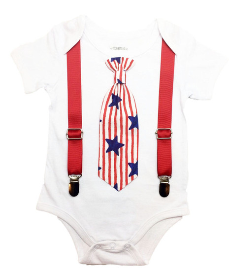 Baby Boy 4th of July Outfit Shirt Star and Stripe Tie Set Patriotic