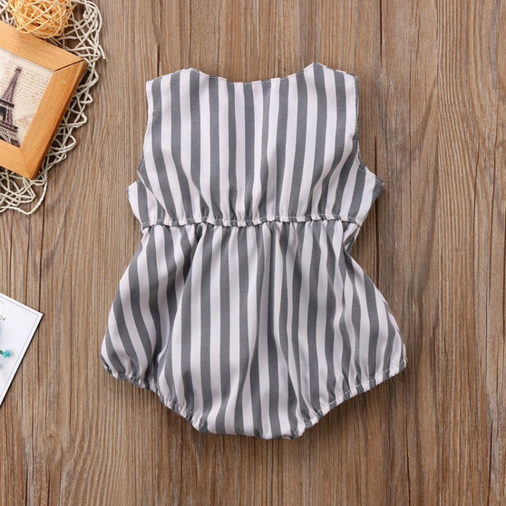 Baby Girls Bow Stripe Jumpsuit Pretty Ruffle Sleeveless Romper Summer Cotton Clothes Outfits 0-2T