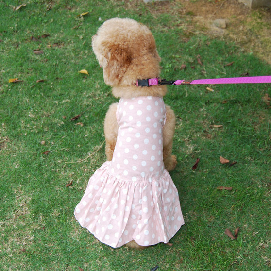 Chic Pink or Blue Polka Dot Dog Dress w/Pleated Skirt
