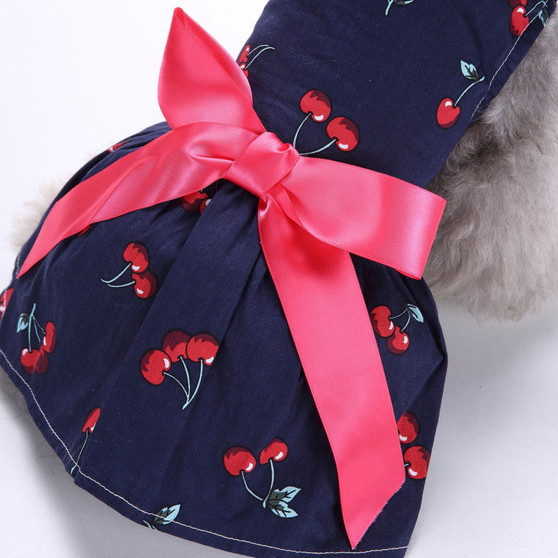 Girly Navy Blue Cherry Print Dog Dress