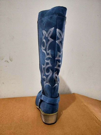 Winter 2020 Women's Shoes Pointed Toe Embroidery Chelsea Knee-high Boot Chunky Heel Cowboy Shoes Side Zipper Western Boots Women