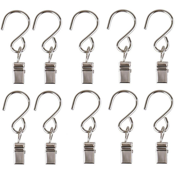 Gimvavo 50 Pack Stainless Steel Clip Hangers, S Shaped Hooks for Outdoor Holiday String Light, Multifunctional Metal Clamp Hanger for Curtain