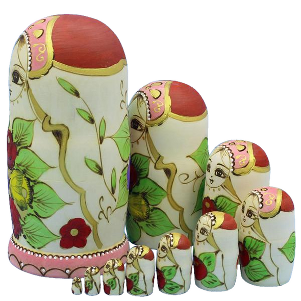 Floral Patterned Matryoshka Nesting Dolls 10 Pieces