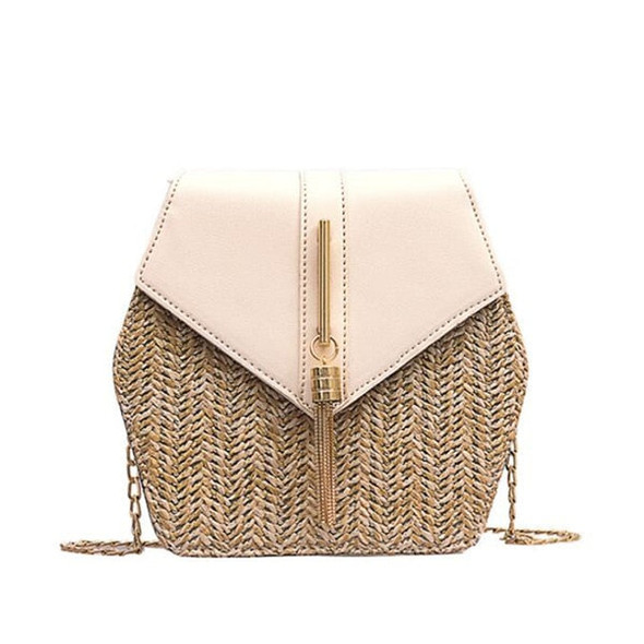 Hexagon Mulit Style Straw+leather Handbag Women Summer Rattan Bag Handmade Woven Beach Circle Bohemia Shoulder Bag New Fashion