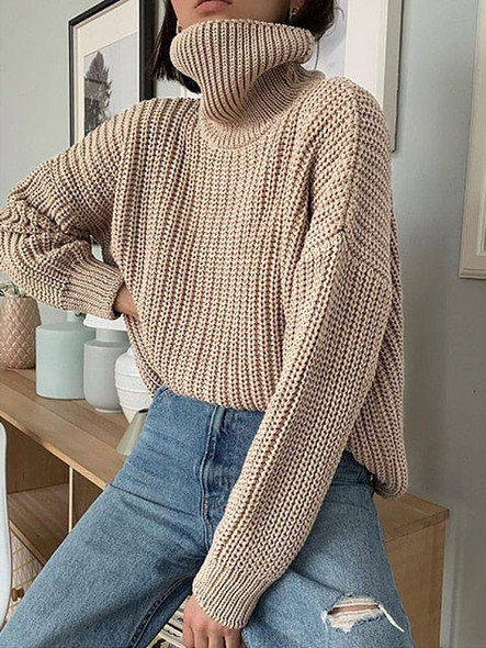 Autumn Winter Knitted Turtleneck Sweater Women Thick Long Oversized Solid Cashmere Pullovers Korean Tops