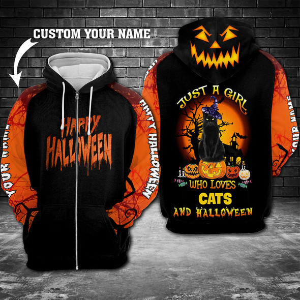 Just a Girl who loves Cats and Halloween Custom Hoodie 3D