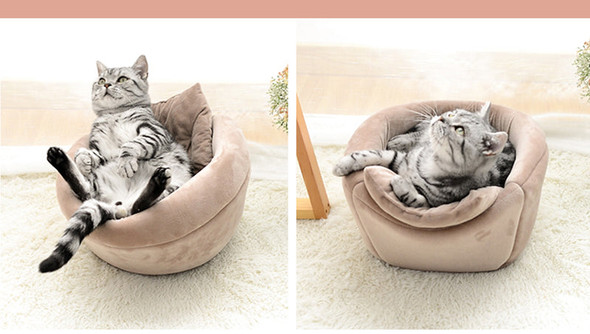Foldable Winter Warm Cat Bed Plush Soft Cave Sleeping Pet Bed