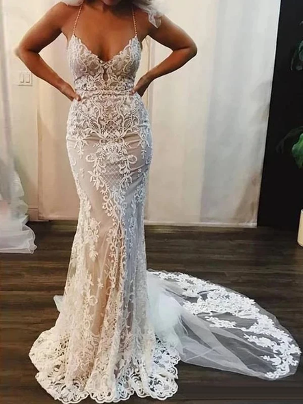Sheath Lace Wedding Dresses Halter Sexy Custom Bridal Gown ER2066