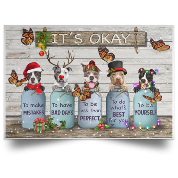 Butterfly Pitbull It's Okay Quotes Christmas Poster Rustic Wall Art Gifts For Pitbull Lovers