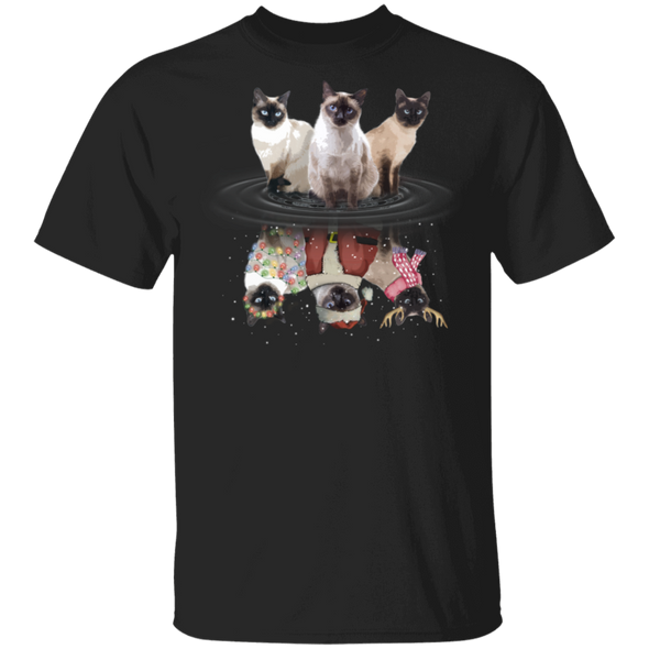 Siamese Cats Reflection In Water 3D T-Shirt Reflection Shirts Christmas Party For Cat Lovers