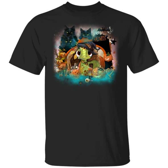 Turtle And Black Cats Happy Halloween T-Shirt Cute Halloween Party Shirt For Turtle Lovers