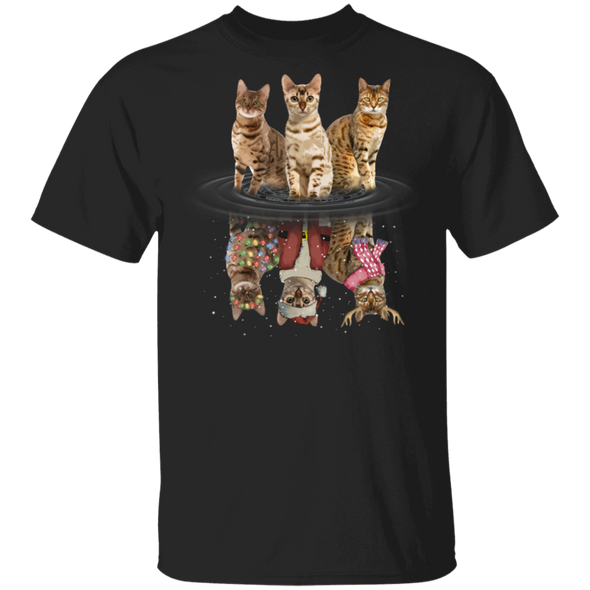 Bengal Cats Water Reflection 3D T-Shirt Funny Adorable Cats Christmas Tees For Cat Lovers