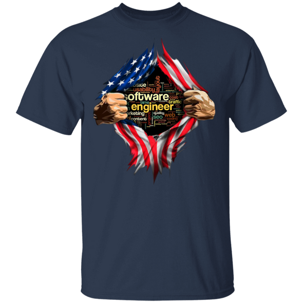 Engineer Software American Flag Men T-Shirt Dad Gifts