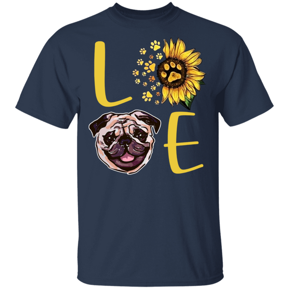 Cute Pug Paw Love Sunflower Shirt Womens - Gifts For Pug Lover