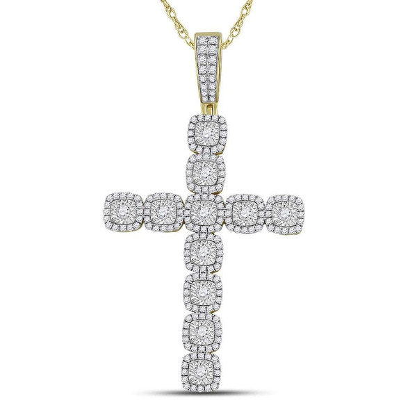 Men's Diamond Charm Pendant |  14kt Yellow Gold Mens Round Diamond Roman Cross Charm Pendant 2 Cttw |  Splendid Jewellery