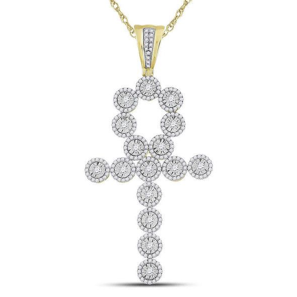Men's Diamond Charm Pendant |  14kt Yellow Gold Mens Round Diamond Ankh Cross Charm Pendant 2-3/4 Cttw |  Splendid Jewellery