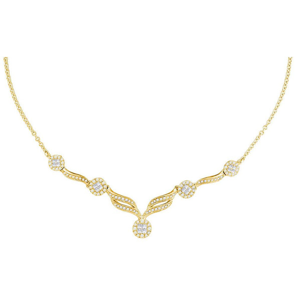 Diamond Pendant Necklace |  14kt Yellow Gold Womens Princess Diamond Cluster Luxury 18" Necklace 1 Cttw |  Splendid Jewellery