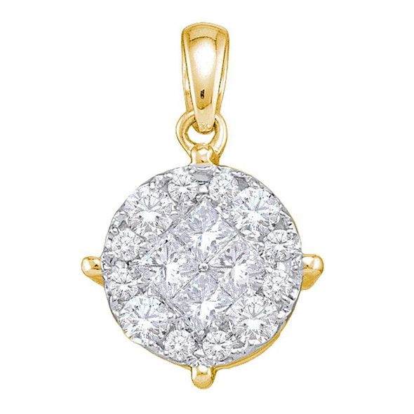 Diamond Cluster Pendant |  14kt Yellow Gold Womens Princess Round Diamond Cluster Pendant 2 Cttw |  Splendid Jewellery