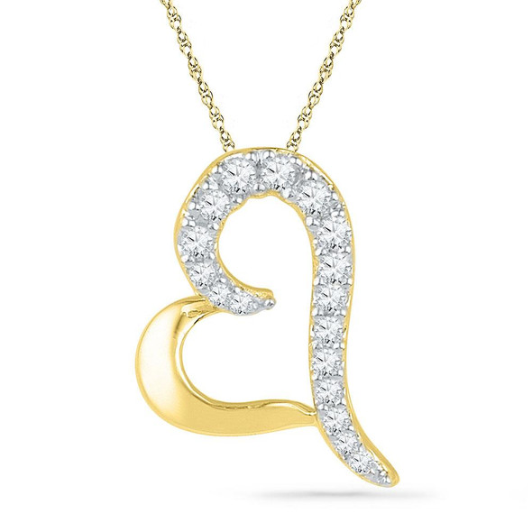 Diamond Heart & Love Symbol Pendant |  10kt Yellow Gold Womens Round Diamond Heart Pendant 1/12 Cttw |  Splendid Jewellery