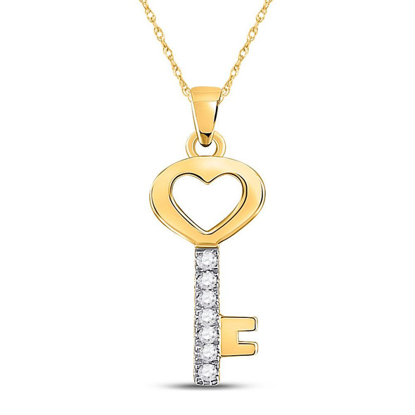 Diamond Key Pendant |  10kt Yellow Gold Womens Round Diamond Key Heart Pendant 1/20 Cttw |  Splendid Jewellery