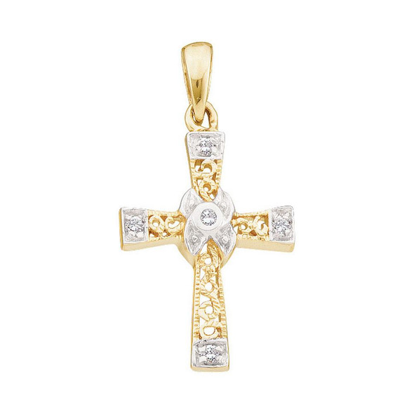 Diamond Cross Pendant |  10kt Yellow Gold Womens Round Diamond Bounded Cross Pendant 1/20 Cttw |  Splendid Jewellery