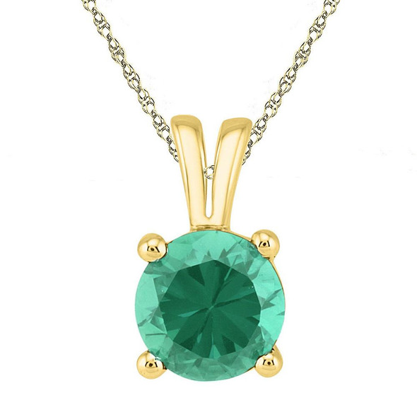 Gemstone Solitaire Pendant |  10kt Yellow Gold Womens Round Lab-Created Emerald Solitaire Pendant 1-1/3 Cttw |  Splendid Jewellery