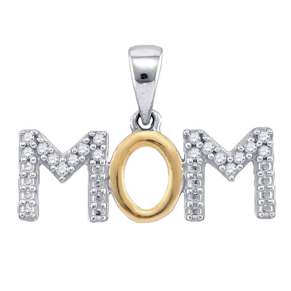 Diamond For Mom Pendant |  Sterling Silver White Diamond Mother Mom 2-tone Charm Pendant 1/10 Cttw |  Splendid Jewellery