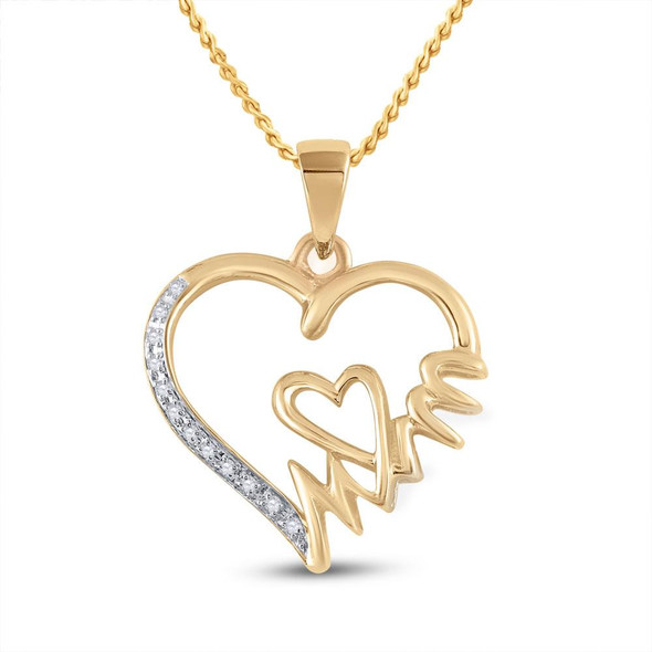 Diamond For Mom Pendant |  Yellow-tone Sterling Silver Womens Round Diamond Mom Heart Pendant 1/20 Cttw |  Splendid Jewellery