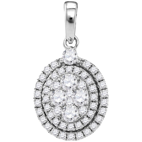 Diamond Fashion Pendant |  14kt White Gold Womens Round Diamond Oval Cluster Pendant 1 Cttw |  Splendid Jewellery