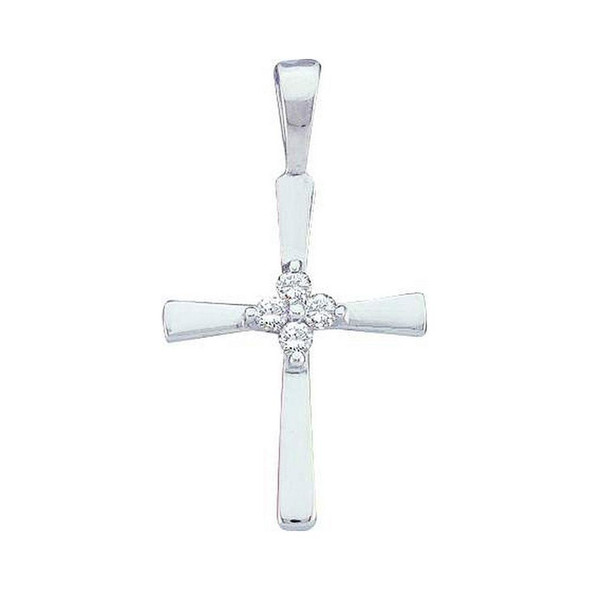 Diamond Cross Pendant |  14kt White Gold Womens Round Diamond Cross Pendant 1/20 Cttw |  Splendid Jewellery