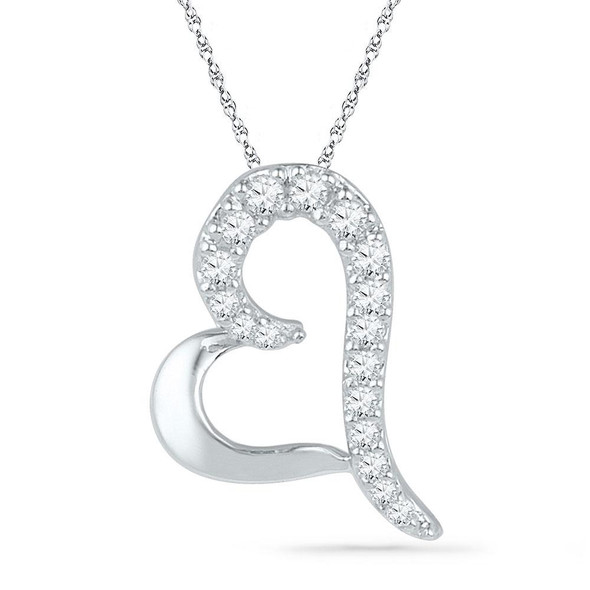 Diamond Heart & Love Symbol Pendant |  10kt White Gold Womens Round Diamond Heart Pendant 1/12 Cttw |  Splendid Jewellery